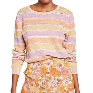 Veronica Beard Raimi Striped Knit Pullover Sweater Pastel Linen Blend M